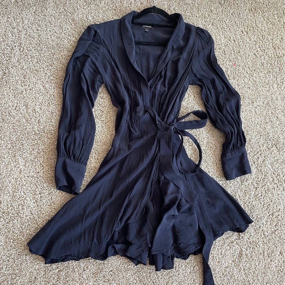 Navy Blue Mini Wrap Dress with Gold Button Details. Never Worn.
